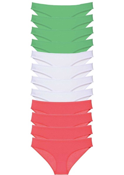 12 Adet Süper Eko Set Likralı Kadın Slip Külot Yeşil Beyaz Fuşya