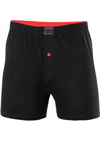 Düğmeli Pamuklu Erkek Penye Boxer Büyük Beden Siyah - 1278A