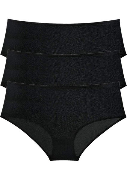 3 Adet Kadın Yüksek Bel Bato Külot Siyah