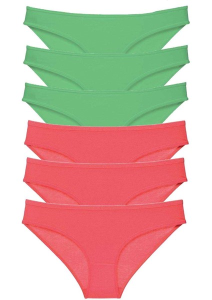 6 Adet Eko Set Likralı Kadın Slip Külot Yeşil Fuşya