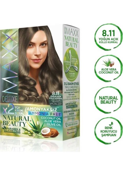 2 Paket Natural Beauty Amonyaksız Saç Boyası 8.11 Yoğun Açık Küllü Kumral modelleri