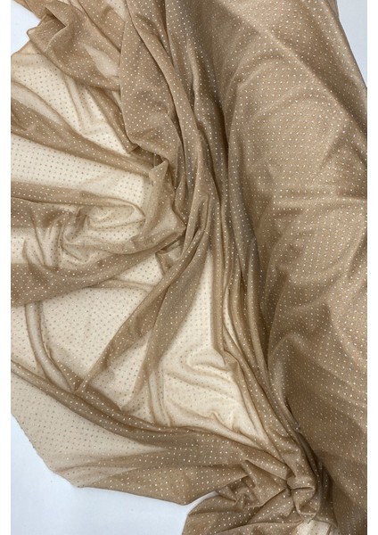 Yağmur Damlası Simli Abiye Elbise Şallık Tül Kumaş Açık Gold 28-A