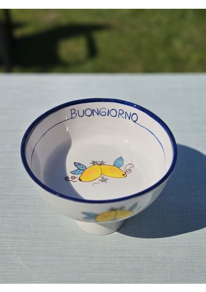1 Adet El Yapımı El Boyaması 24CM Çapında Seramik Büyük Meyvelik - Limon Desenli \'\'buongiorno\'\' fiyatları