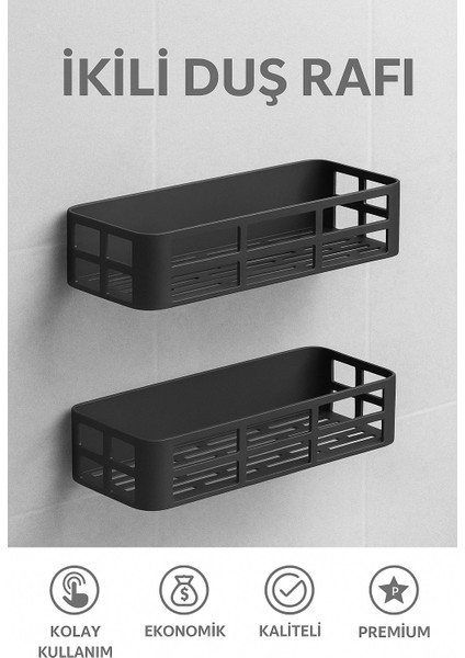 Banyo Düzenleyici Şampuanlık Sabunluk 2 Li Set Lamalı Güçlü Kaliteli Yapışkanlı Duş Rafı Organizer