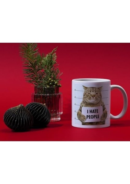 Kedili Kupa Bardak Komik Yazılı I Hate People Hediyelik Kahve Çay Kupası modelleri