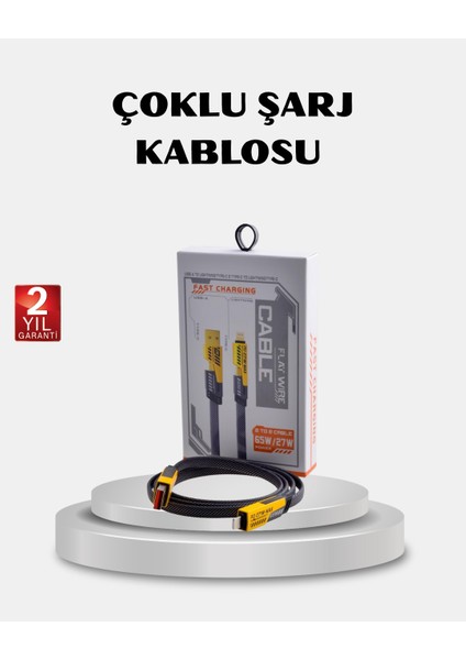 Usb-C Usb-A 4’ü 1 Arada Örgülü Kablo 65W Hızlı Şarj Metal Uç Dayanıklı - MR000K-1FMRZ9