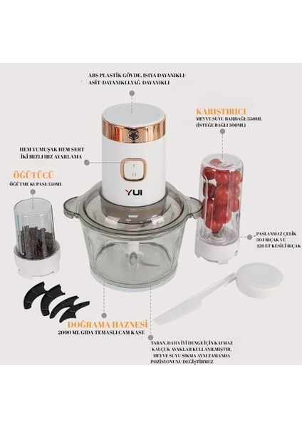 Yui M2001 3&apos;ü 1 Arada 2 Kademeli Hız Ayarlı Rondo Seti Beyaz Rose modelleri