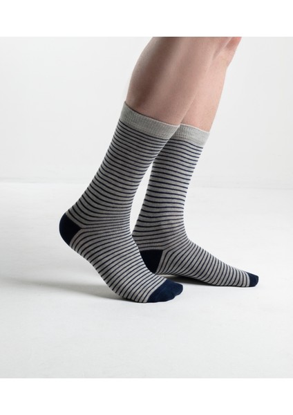 Nox Lacivert Gri Çizgili 3'lü Erkek Çorap