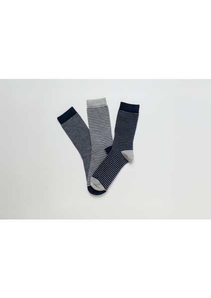 Nox Lacivert Gri Çizgili 3'lü Erkek Çorap fırsatları