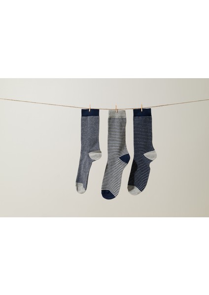Nox Lacivert Gri Çizgili 3'lü Erkek Çorap indirimleri