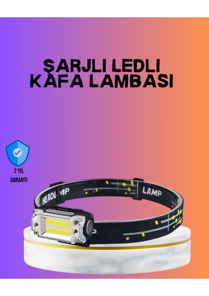 Beyaz LED Işık Sensörlü Kafa Lambası Lityum Batarya LED El Fenerli Şarjlı - MR000K-1FMVL9
