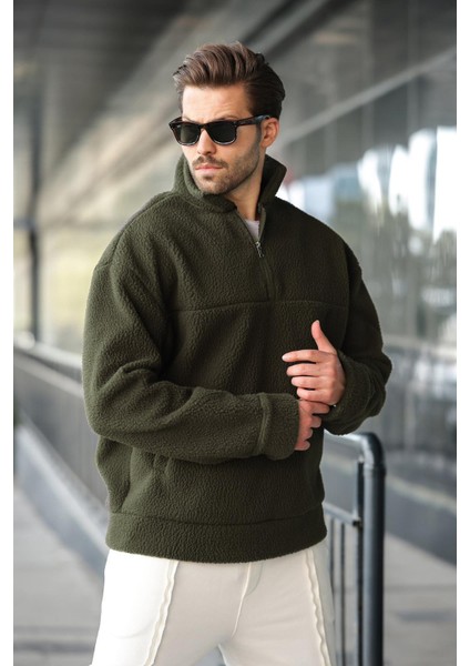 Haki Yarım Fermuarlı Dik Yaka Polar Sweatshirt E7165 modelleri