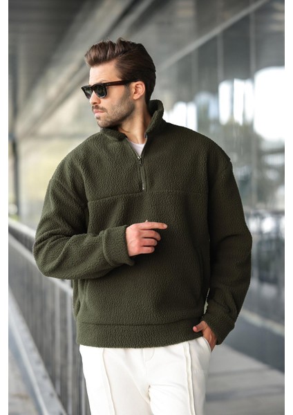 Haki Yarım Fermuarlı Dik Yaka Polar Sweatshirt E7165 fırsatları