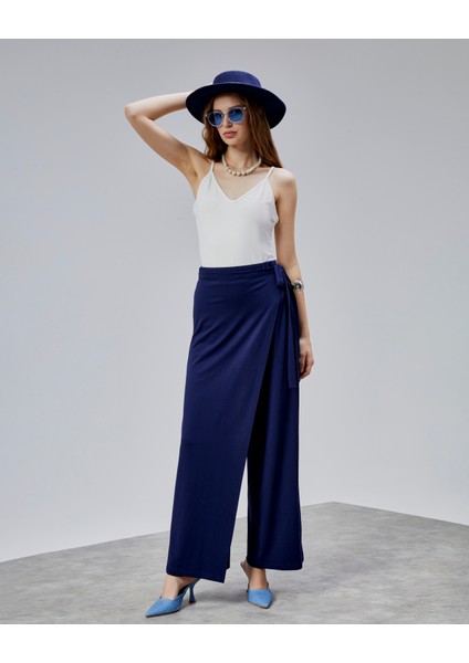Kadın Lastikli Yüksek Belden Bağlamalı Geniş Paça Pantolon fiyatları