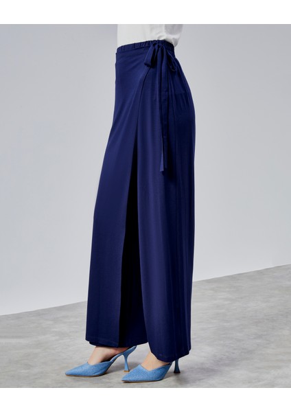 Kadın Lastikli Yüksek Belden Bağlamalı Geniş Paça Pantolon fırsatları