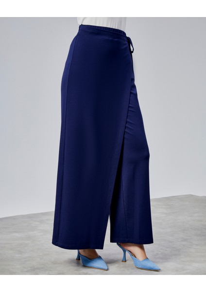 Kadın Lastikli Yüksek Belden Bağlamalı Geniş Paça Pantolon indirimleri