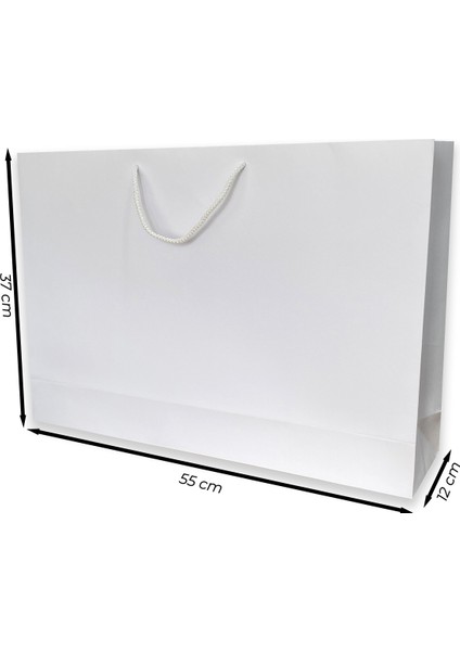 10 Adet Lüks Desenli Beyaz Ipli Karton Çanta (55X37X12)