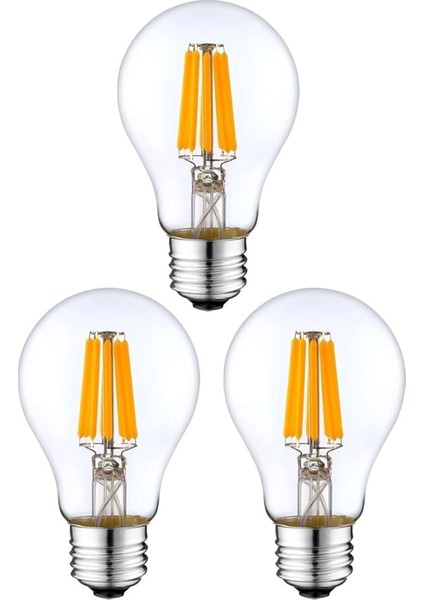 Rustik 4W A60 LED Filament Ampul E27 Sarı Işık Dekoratif Aydınlatma (3, Şeffaf Cam)