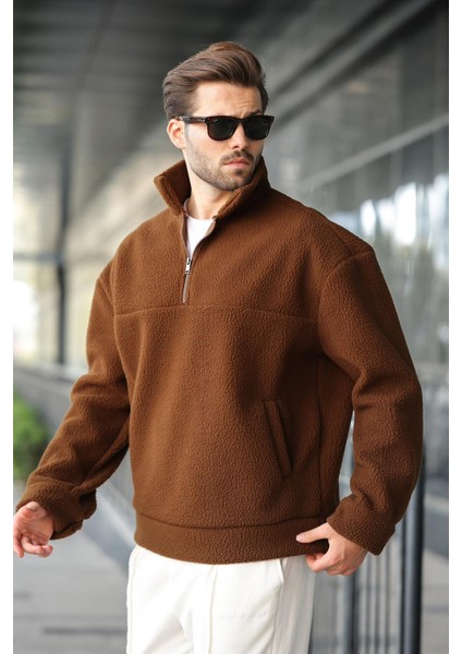 Kahverengi Yarım Fermuarlı Dik Yaka Polar Sweatshirt E7165 fırsatları