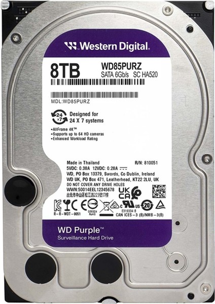 Purple 8tb 5640RPM 128MB Sata3 WD85PURZ 7/24 HDD