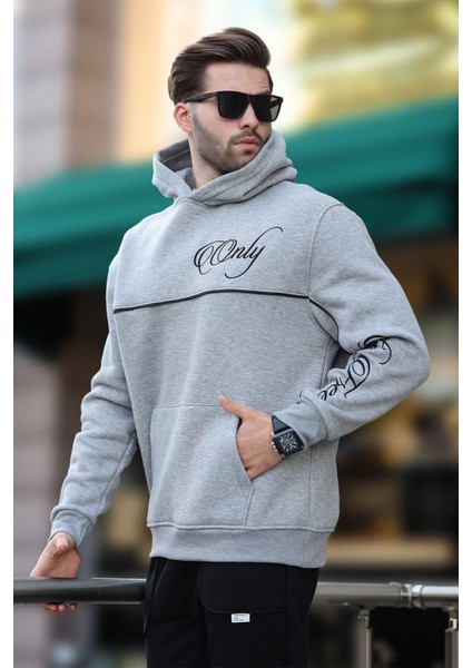 Grimelanj Kapüşonlu Şerit Detaylı Baskılı Erkek Sweatshirt 7091 modelleri