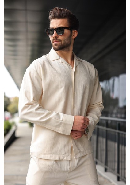 Ekru Düğmeli Basic Erkek Gömlek Pantolon Takım E7335 modelleri