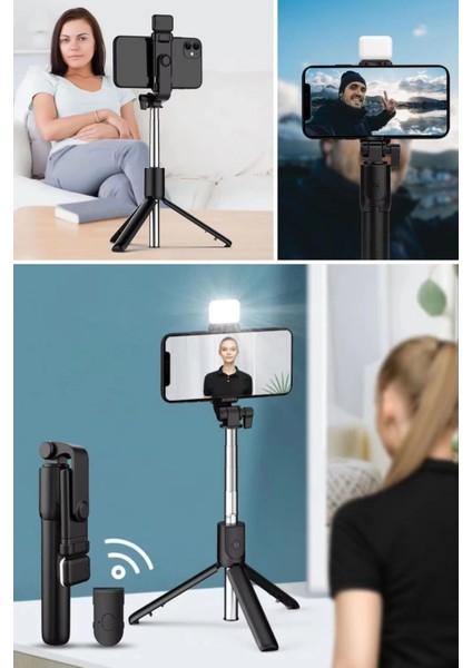 Kendiliğinden LED Işıklı Kumandalı Uzayabilen Selfie Çubuğu,masa Üstü Tripod