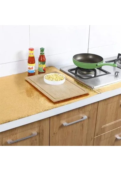 Yapışkanlı Gold Mutfak Tezgah Folyosu modelleri