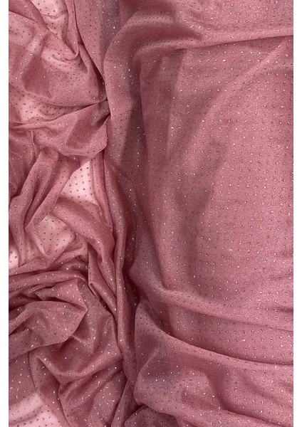 Yağmur Damlası Simli Abiye Elbise Şallık Tül Kumaş Gül Kurusu 32-H fiyatları