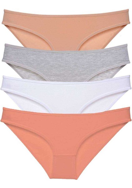 4 Adet Süper Eko Set Likralı Kadın Slip Külot Ten Gri Beyaz Pudra