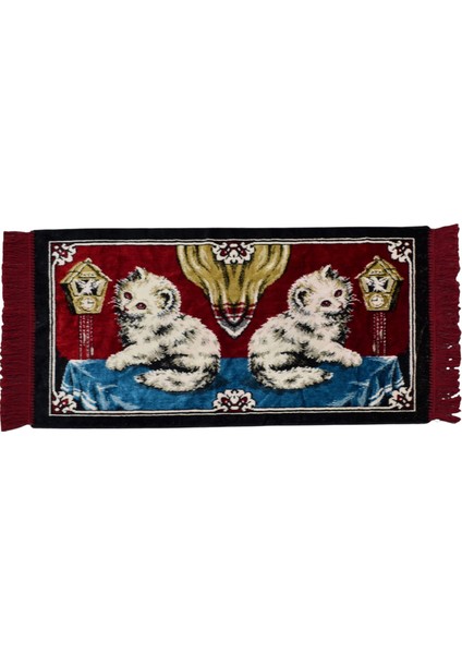 Doğa Tasvirli Kedi Temalı Duvar Halısı - Yeni 0383 - Çok Renkli