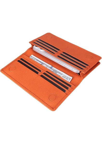 Aura Hakiki Deri, El Yapımı, Telefon Bölmeli, Kadın Cüzdanı, Portakal Renk fırsatları