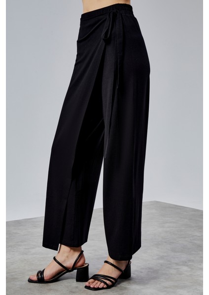 Kadın Lastikli Yüksek Belden Bağlamalı Geniş Paça Pantolon fırsatları