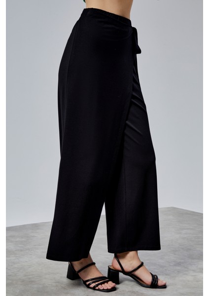 Kadın Lastikli Yüksek Belden Bağlamalı Geniş Paça Pantolon