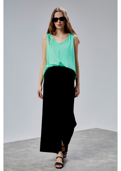 Kadın Lastikli Yüksek Belden Bağlamalı Geniş Paça Pantolon