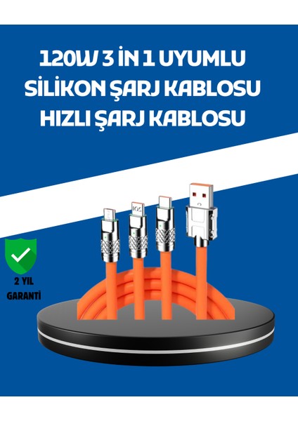 120W Şarj Destekli 3’ü 1 Arada Çoklu Şarj Kablosu – 1.2 Metre - MR000K-1FX0Z3