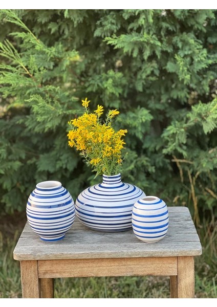 1 Adet 12CM Küçük Lacivert Line Art Vazo