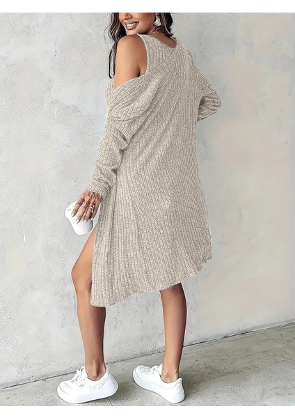 Kadın Askılı Yuvarlak Yakalı Önü Düğmeli Şardonlu Kaşkorse Mini Elbise ve Kısa Ceket modelleri