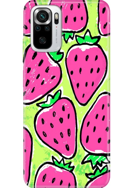 Xiaomi Redmi Note 10 - 10S Kılıf Desenli Baskılı Tpu Rubber Kapak Çilek