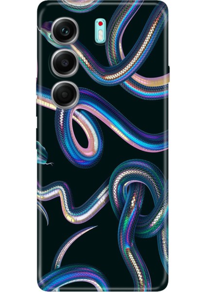Tecno Camon 40 Pro 5g Kılıf Desenli Baskılı Tpu Rubber Kapak Fosforlu Yılan