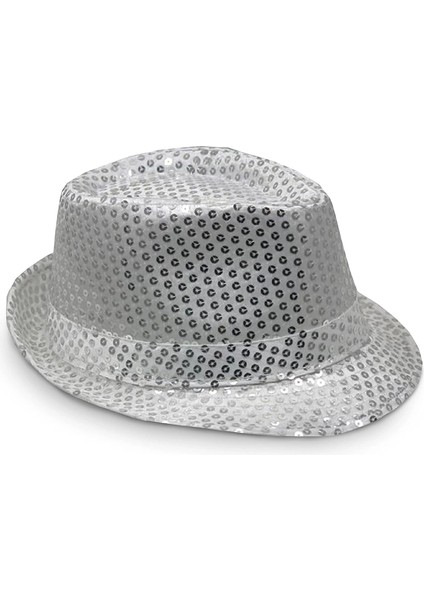 Disko Star Gümüş Payetli Fötr Şapka Yetişkin Boy