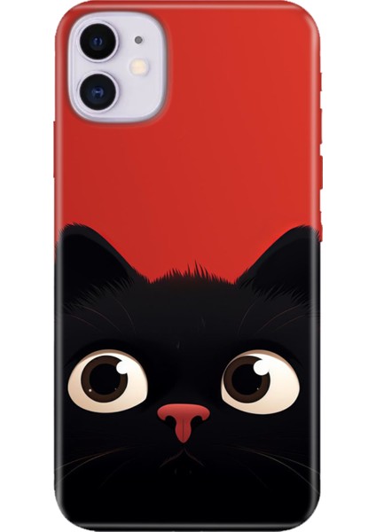 iPhone 11 Kılıf Desenli Baskılı Tpu Rubber Kapak Cat Red