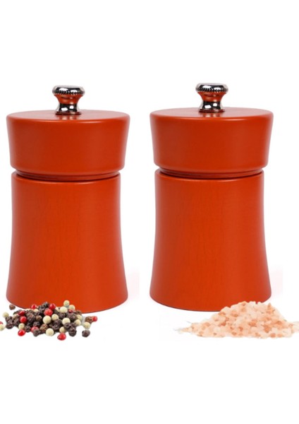 Kiremit Ahşap Tuz ve Karabiber El Değirmeni Öğütücü Grinder 2 Adet 8 cm