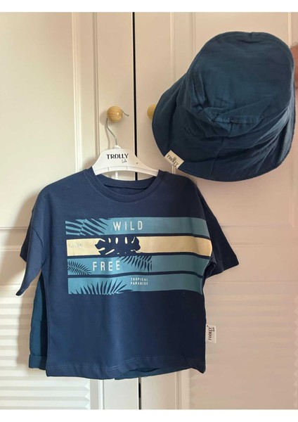 Mavi Şapkalı Şortlu 3lü Takım