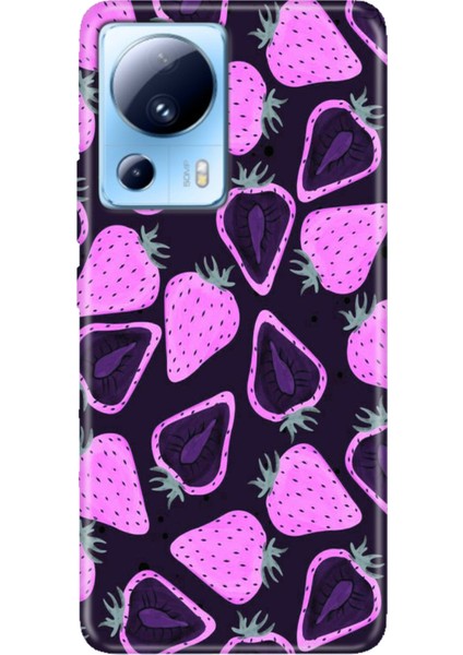 Xiaomi Mi 13 Lite Kılıf Desenli Baskılı Tpu Rubber Kapak Mor Çilek