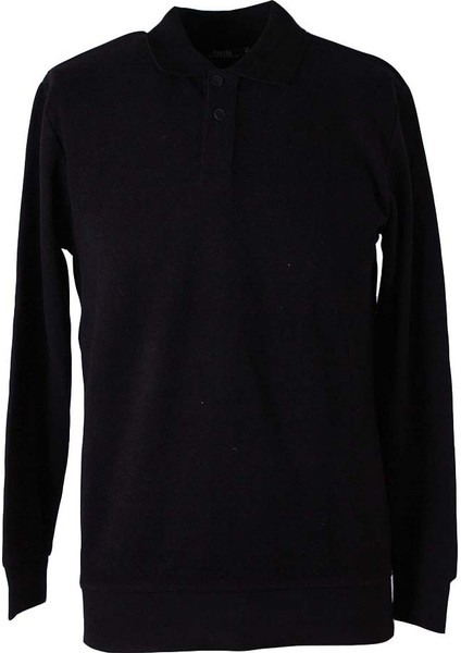 Polo Yaka Selanik Siyah Erkek Sweatshirt 5052