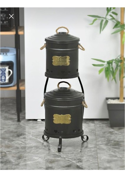 Küçük Patates Soğan Kovası 2 Katlı Paslanmaz