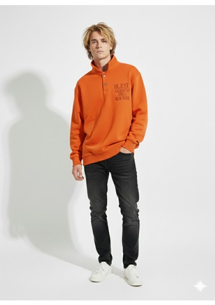 Unisex Regular Çift Iplik Yumuşak Dokulu Düğmeli Sweatshirt