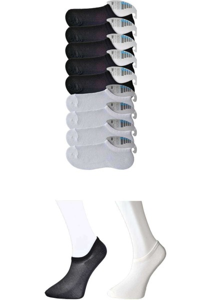 Siyah ve Beyaz Erkek Görünmez Çorap 9 Çift