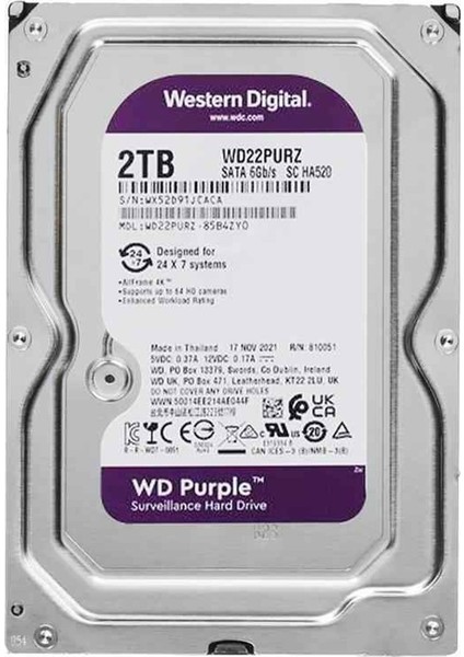 Purple 2tb 5400RPM 64MB Sata3 WD23PURZ 7/24 HDD fırsatları